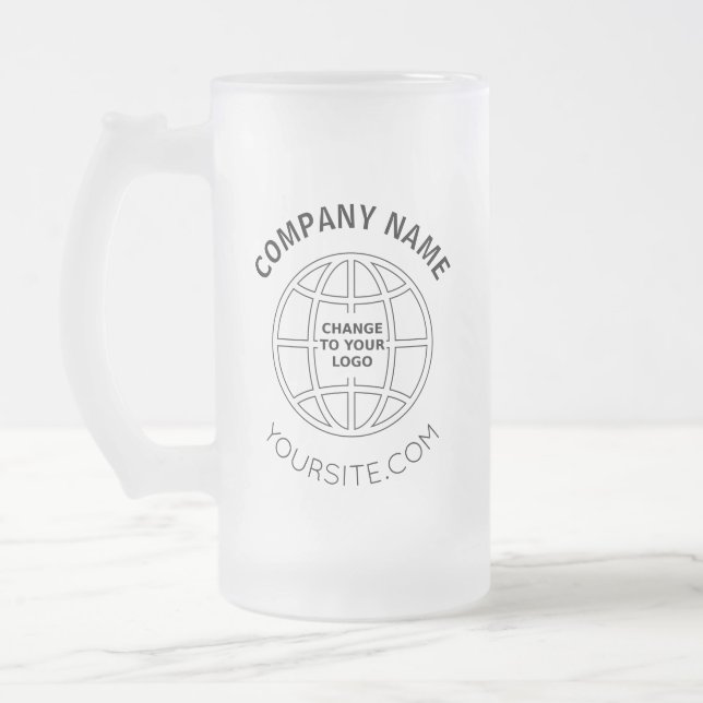 PERSONALIZED COMPANY LOGO WEB ADDRESS FROSTED GLASS BEER MUG (Left)