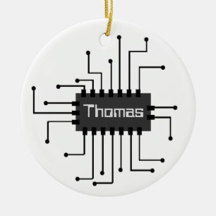 Personalized Computer IC Chip Image Ceramic Tree Decoration
