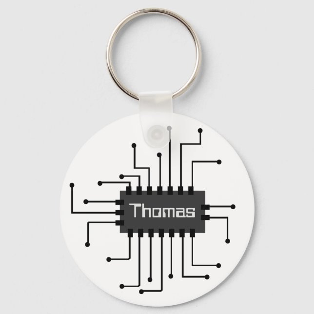 Personalized Computer IC Chip Image Key Ring (Front)