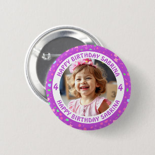 Personalized Confetti Photo, Name and Age Birthday 6 Cm Round Badge