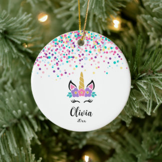 Personalized Confetti Unicorn - Custom Christmas Ceramic Tree Decoration