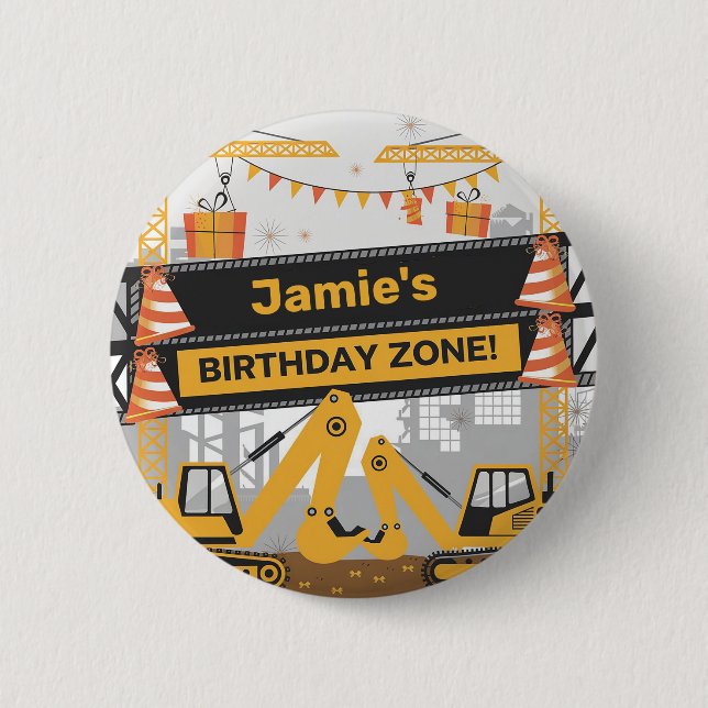 Personalized Construction Birthday Zone Design 6 Cm Round Badge (Front)