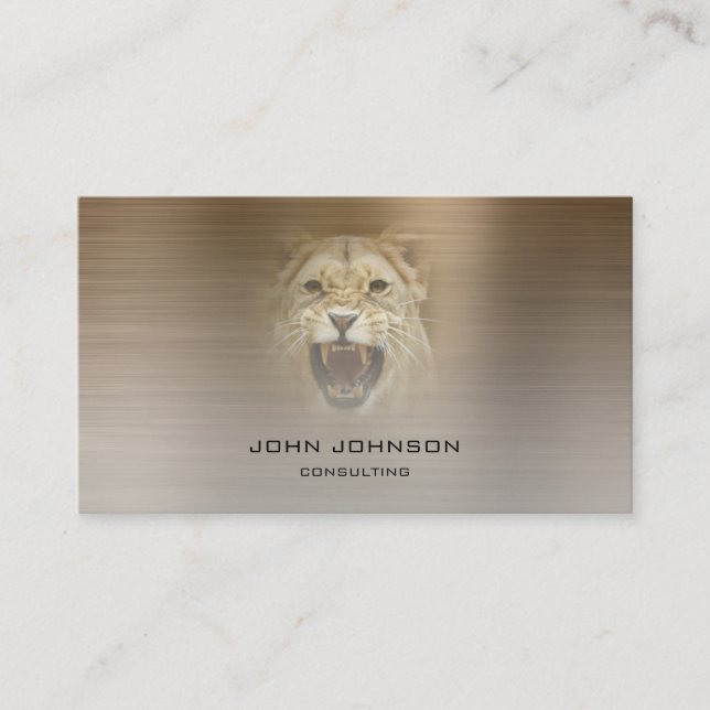 Personalized Consulting Lion Sepia Metallic Steel Business Card (Front)