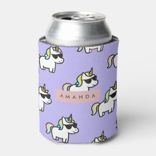 Personalized Cool Rainbow Unicorn Pattern Can Cooler