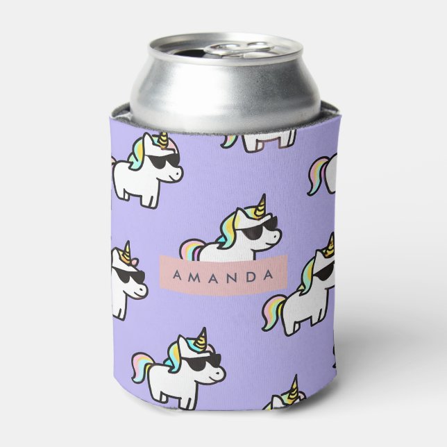 Personalized Cool Rainbow Unicorn Pattern Can Cooler (Can Front)