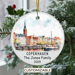 Personalized Copenhagen Ornament, Denmark Ceramic Tree Decoration