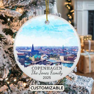 Personalized Copenhagen Ornament, Denmark Gift Ceramic Tree Decoration