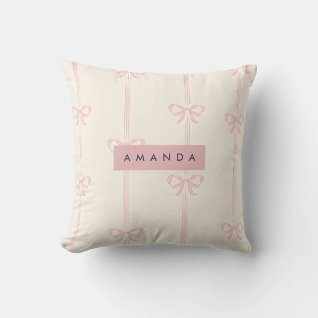 Personalized Coquette Blush Pink Bow Ribbon  Cushion (Front)