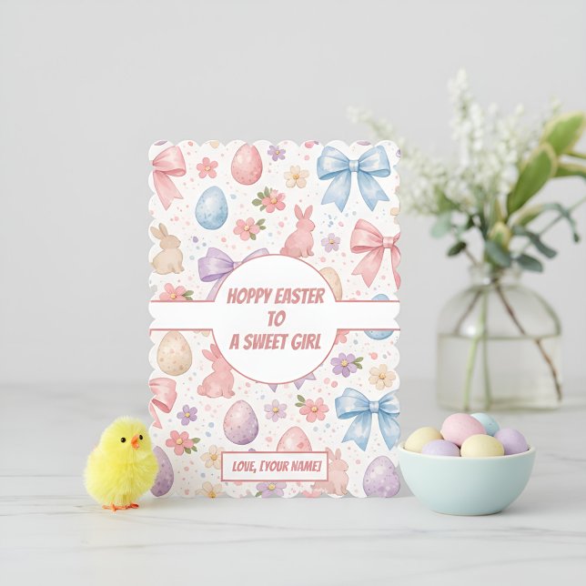 Personalized Coquette Bunny & Pink Bow Easter Holiday Card (Personalized Coquette Bunny & Pink Bow Easter Holiday Card)