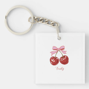 Personalized Coquette Cherry Bow Name  Key Ring