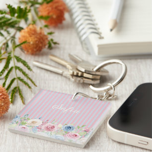 Personalized coquette pastel florals key ring