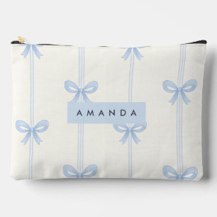 Personalized Coquette Pastel Soft Blue Ribbon Bow Accessory Pouch