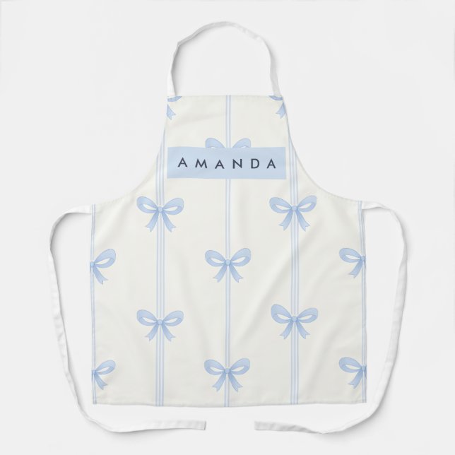Personalized Coquette Pastel Soft Blue Ribbon Bow  Apron (Front)
