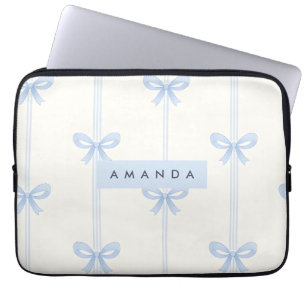 Personalized Coquette Pastel Soft Blue Ribbon Bow  Laptop Sleeve