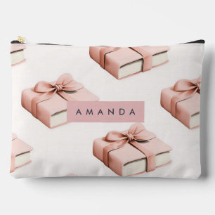 Personalized Coquette Pattern Pink Bow Book Accessory Pouch