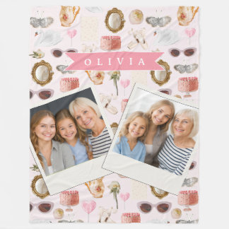 Personalized Coquette Pink Vintage Feminine Fleece Blanket