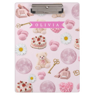 Personalized Coquette Teddy Bear Pink Aesthetic Clipboard