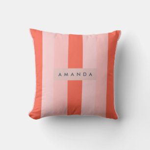 Personalized Coral & Pink Vertical Stripe Pattern Cushion