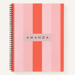Personalized Coral & Pink Vertical Stripe Pattern Notebook