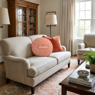 Personalized Coral Polka Dot Throw Pillow 