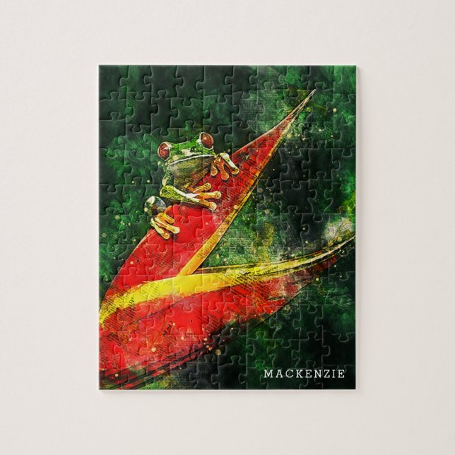 Personalized Costa Rica Tree Frog Abstract Jigsaw Puzzle (Vertical)