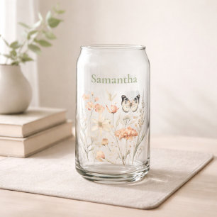Personalized Cottagecore Floral Can Glass