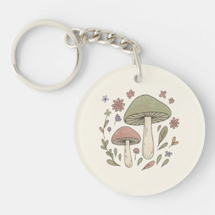 Personalized Cottagecore Fungi Floral Gift Key Ring