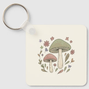 Personalized Cottagecore Fungi Floral Gift Key Ring