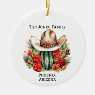 Personalized Country/Western Xmas Cowboy Hat Ceramic Tree Decoration
