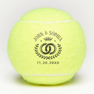 Personalized Couple Name And Date Black Color Font Tennis Balls