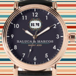 Personalized couple names blue navy monogram watch<br><div class="desc">Personalized with his & her initials and date, this custom watch is a sweet anniversary gift to celebrate a milestone occasion for a couple. It makes a meaningful gift for a special day. Personalized Watch Wedding Gift for Groom, Watch For Groom, Anniversary Gift for Men, Groom Gift From Bride, Gift...</div>