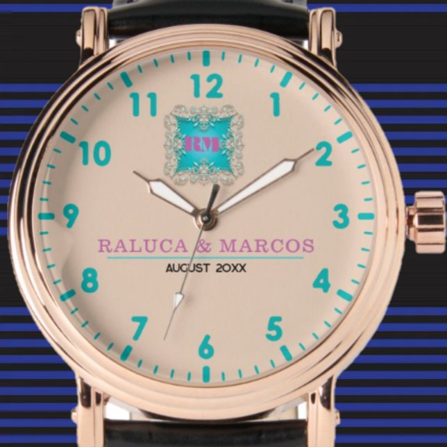 Personalized couple names elegant pink watch (Creator Uploaded)