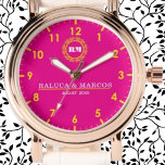 Personalized couple names minimal monogram pink watch<br><div class="desc">Personalized with his & her initials and date, this custom watch is a sweet anniversary gift to celebrate a milestone occasion for a couple. It makes a meaningful gift for a special day. Personalized Watch Wedding Gift for Groom, Watch For Groom, Anniversary Gift for Men, Groom Gift From Bride, Gift...</div>