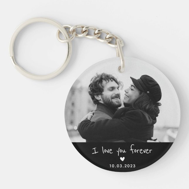 Personalized Couple Photo Script and Date Key Ring (Front)