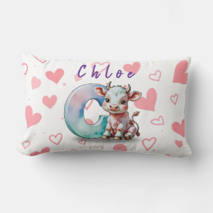 Personalized Cow Lumbar Pillow – Baby Name & Heart
