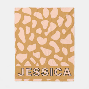 Personalized Cow Print Blush Pink Tan Fleece Blanket