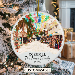 Personalized Cozumel Ornament, Mexico Ceramic Tree Decoration