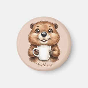 Personalized Cozy Coffee Beaver Woodland Morning Magnet