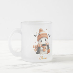 Personalized Cozy Ghost and Pumpkin Spice Autumn M Frosted Glass Coffee Mug