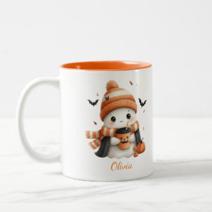 Personalized Cozy Ghost and Pumpkin Spice Autumn M Two-Tone Coffee Mug