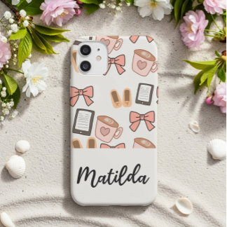 Personalized cozy Girly Bows & Coffee Pattern Case-Mate iPhone 14 Case