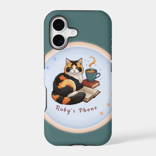 Personalized Cozy Teal Calico Cat iPhone Case (Back)