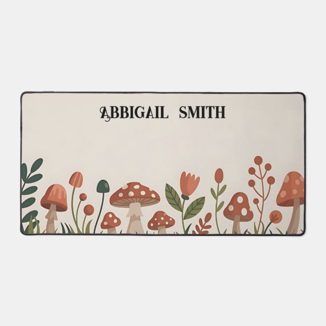 Personalized Cozy Woodland Mushrooms Desk Mat (Front)