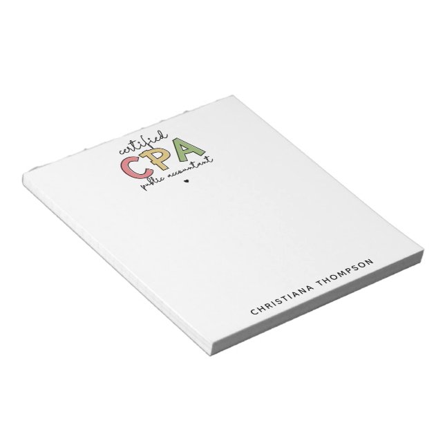 Personalized CPA Certified Public Accountant Gifts Notepad (Angled)