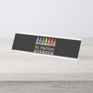Personalized Crayon Teacher Name Cute Back School Desk Name Plate