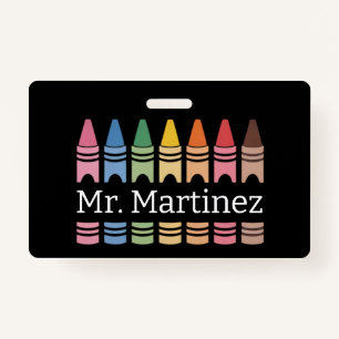 Personalized Crayon Teacher Name Cute Back School ID Badge
