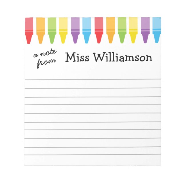 Personalized Crayons Teacher Appreciation Gift Notepad (Front)