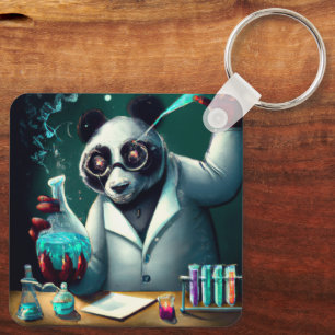 PERSONALIZED CRAZY SCIENTIST PANDA KEYCHAIN