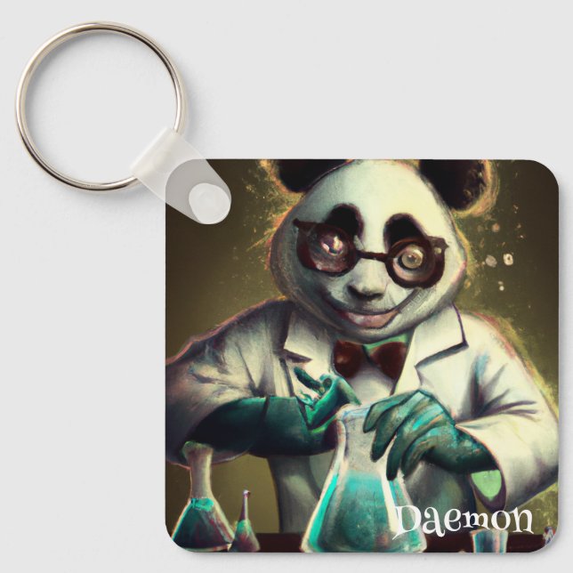 PERSONALIZED CRAZY SCIENTIST PANDA MIXING POTIONS KEY RING (Front)