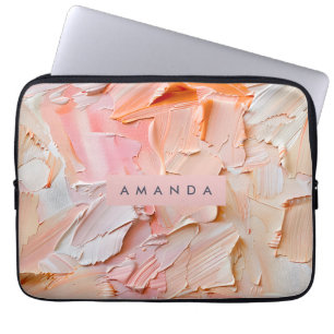 Personalized Creamy Brushstroke Peach and Blush Laptop Sleeve